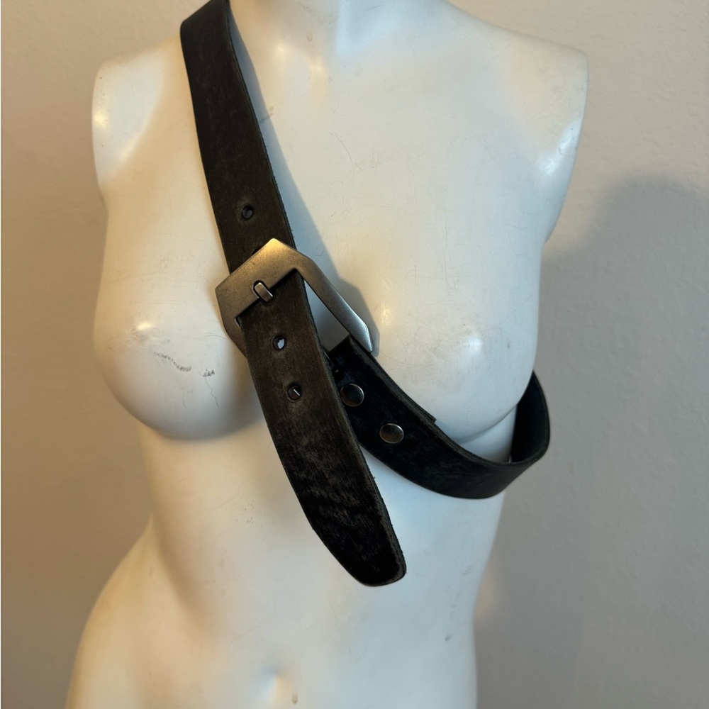 BKE Dark Leather Belt with Metallic Buckle